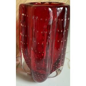 1970s Ruby Red Lobed Whitefriars Vase by Geoffrey Baxter Mid Century 5.25”